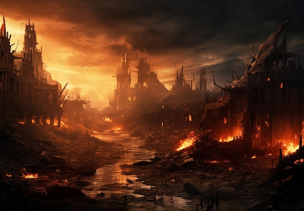 El paisaje de la destrucción post-apocalíptica en el futuro