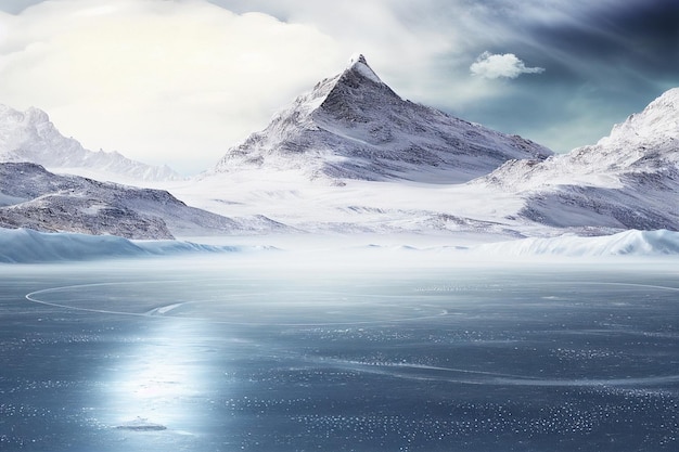 Paisaje de día de invierno con montañas Hermoso fondo AI generativa Pista de hielo