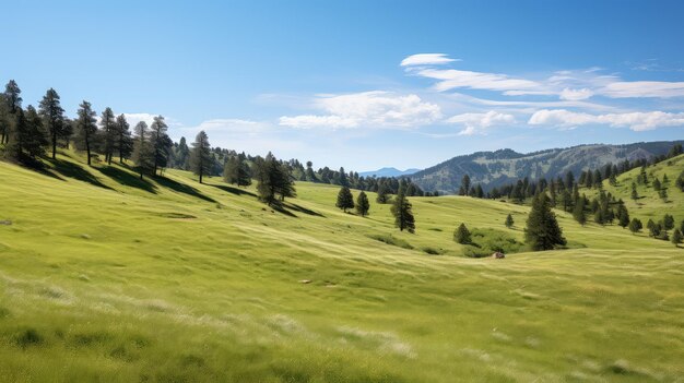 Paisaje de un día de viaje por el prado