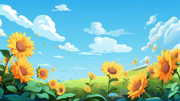 paisaje de dibujos animados girasoles florecen