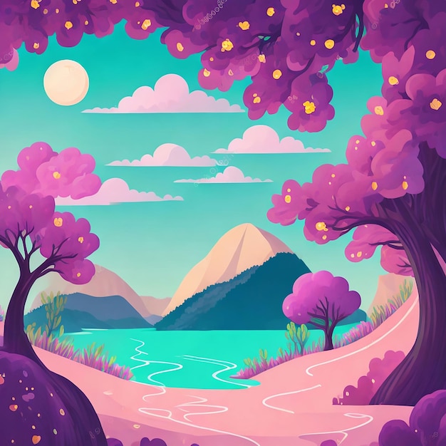 Foto un paisaje de dibujos animados ilustración colorida fondo creativo