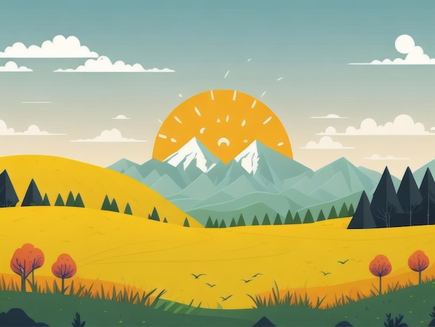 Paisaje de dibujos animados Papel pintado para presentación nieve montaña sol otoño