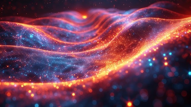 paisaje digital abstracto con partículas brillantes onda futurista de partículas