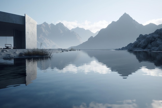 Un paisaje digital con montañas de fondo