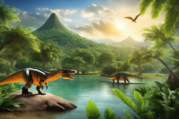 paisaje de dinosaurio trex