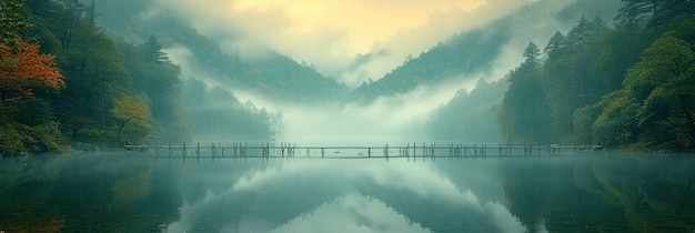 El paisaje dramático colorido el lago nublado el fondo del estandarte HD