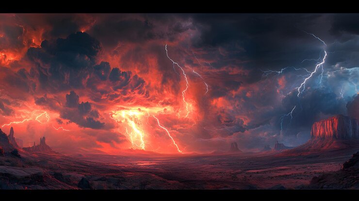 Un paisaje dramático con tormentas y rayos