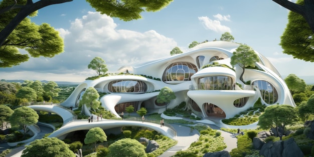 paisaje ecofuturista una gran cantidad de vegetación que crece en los rascacielos futura IA generativa