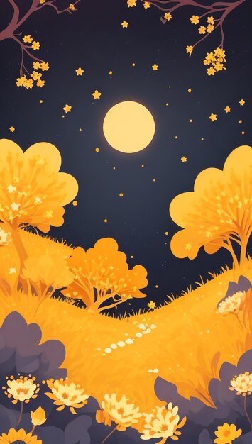 Paisaje Encantador Del Bosque Amarillo Azafrán Ilustración