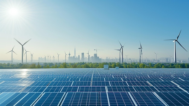 Foto paisaje de las energías renovables al amanecer