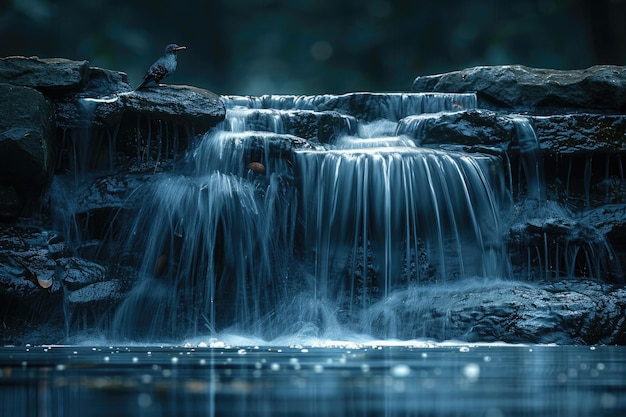 Foto paisaje de ensueño de agua en cascada capturado a través de una larga exposición