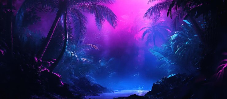 Paisaje de ensueño de neón tropical