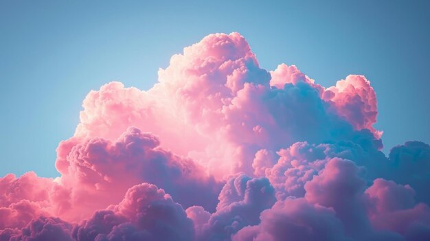 Paisaje de ensueño surrealista de nubes enmarcado por luz pastel de neón rosa y azul belleza etérea abstracta orgánica de gran ángulo AI generativa