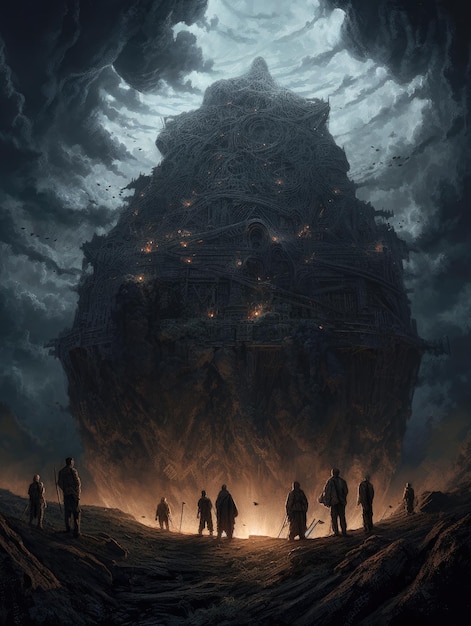 paisaje épico oscuro fantasía ilustración magia la reunión aterrador horror atmosférico espeluznante