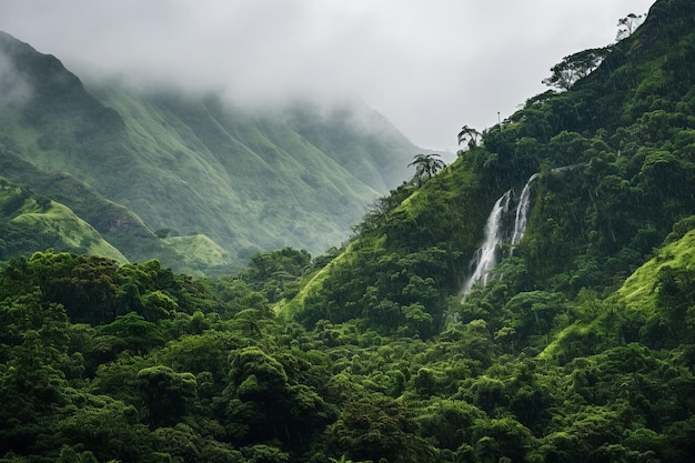 El paisaje escénico de las montañas después de la lluvia