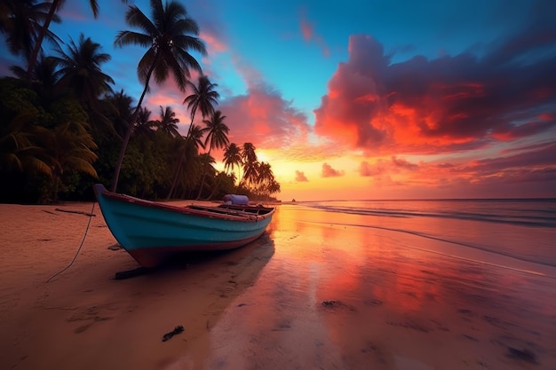 Paisaje escénico de la puesta del sol de la playa tropical