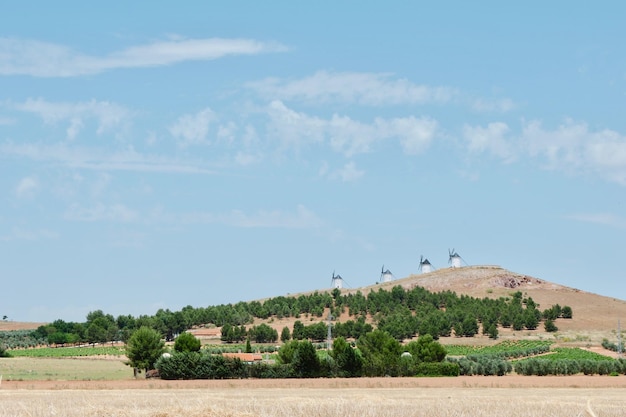 Paisaje escénico seco con colina en la provincia de La Mancha Toledo parte central de España Ubicación escénica de campo rural