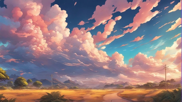 Un paisaje de estilo de dibujos animados de nubes de anime enojadas hiperrealistas