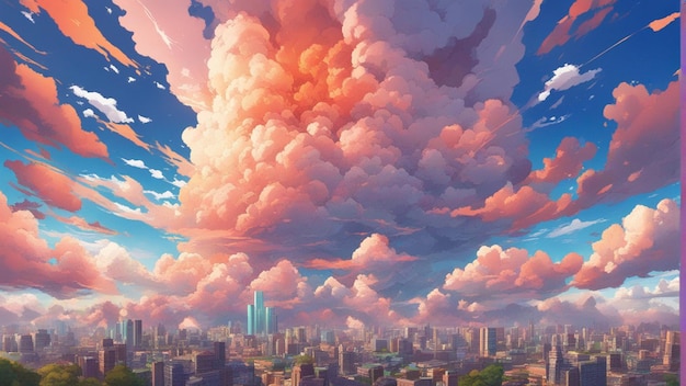 Un paisaje de estilo de dibujos animados de nubes de anime enojadas hiperrealistas