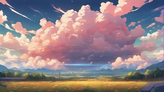 Un paisaje de estilo de dibujos animados de nubes de anime enojadas hiperrealistas