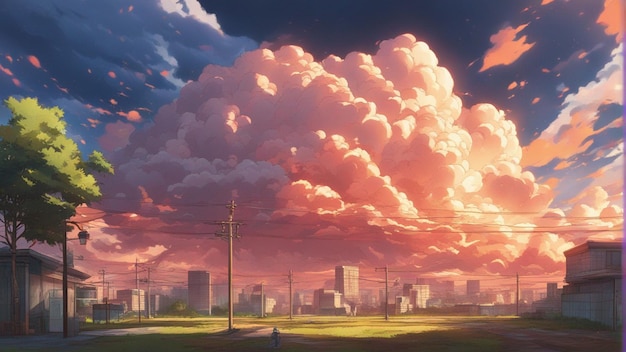 Un paisaje de estilo de dibujos animados de nubes de anime enojadas hiperrealistas