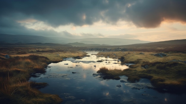 Un paisaje etéreo de ensueño de pantano en los valles hindúes de Yorkshire