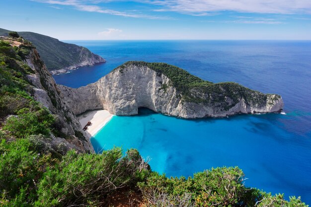 Paisaje famoso de la playa de Navagio de la isla Grecia de Zakinthos