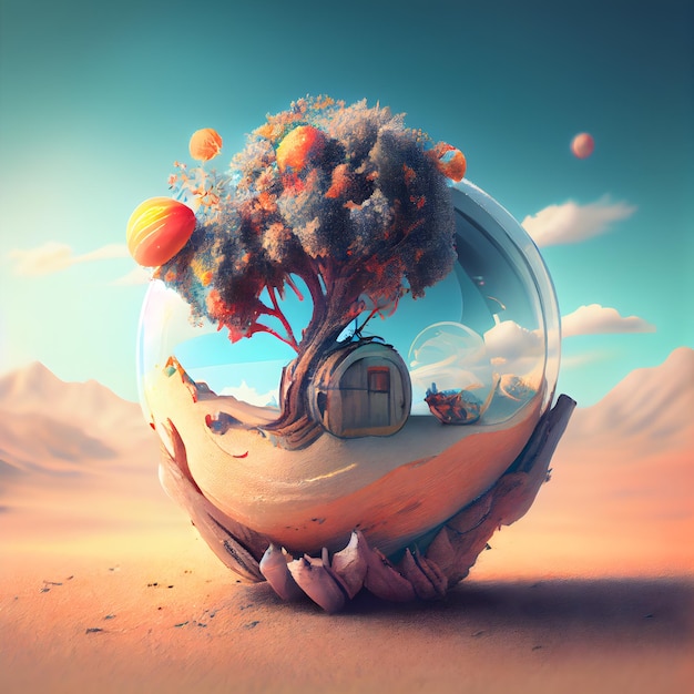 Paisaje de fantasía en forma de ilustración 3D del planeta