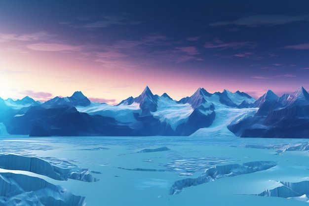 Paisaje de fantasía con icebergs en el océano.