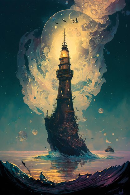 paisaje con un faro. IA generada