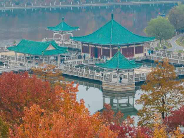 Foto el paisaje de finales de otoño del área escénica del lago este de wuhan