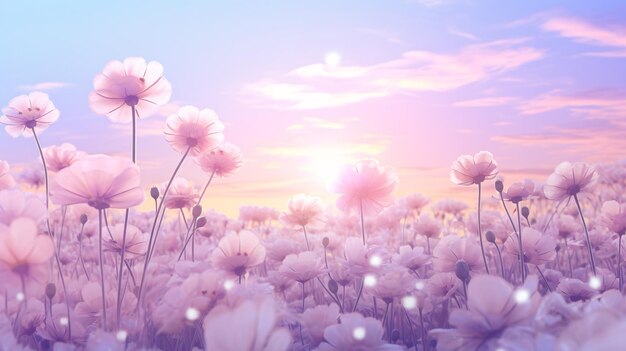 Foto paisaje de flores de fantasía fondo pastel