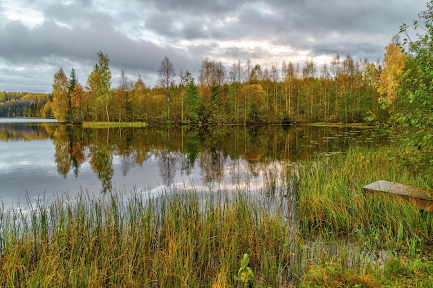 Foto paisaje forestal y lago en las regiones del norte de rusia a finales del otoño