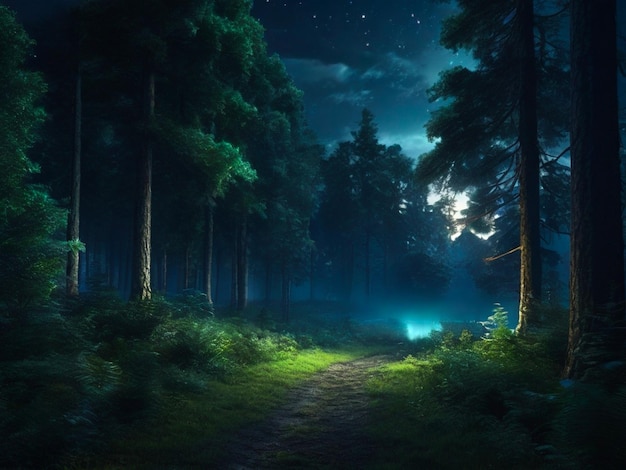 Foto paisaje forestal nocturno generado con ai