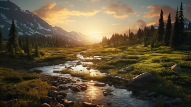 Paisaje fotorrealista del desierto en la hora dorada