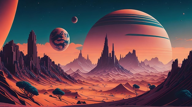 Paisaje futurista retro del fondo del universo