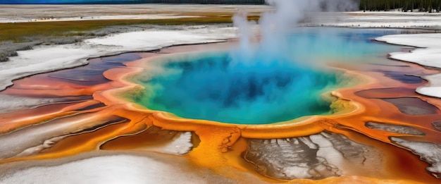 Foto paisaje geotérmico sereno de yellowstone con papel tapiz de fondo azul ártico de canela