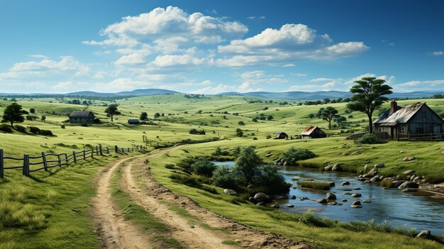 Paisaje de la granja campos agrícolas hermoso paisaje generativo Ai