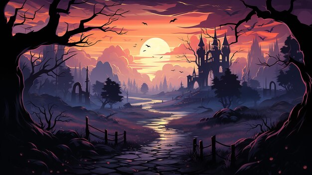 Foto paisaje de halloween en 3d fondo de escena mínima ia generativa