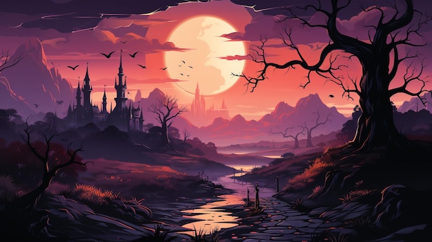 Foto paisaje de halloween en 3d fondo de escena mínima ia generativa