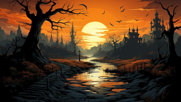 Foto paisaje de halloween en 3d fondo de escena mínima ia generativa