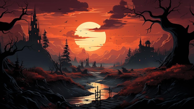 Foto paisaje de halloween en 3d fondo de escena mínima ia generativa