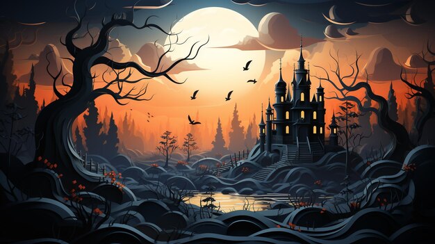 Foto paisaje de halloween en 3d fondo de escena mínima ia generativa