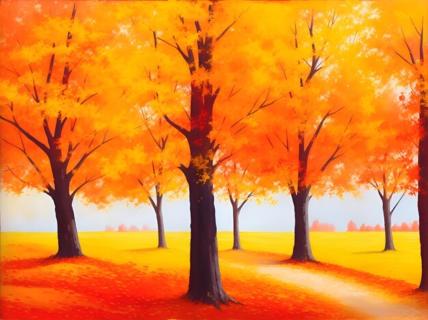 Paisaje de hermoso bosque de otoño Pintura al óleo de estilo impresionista