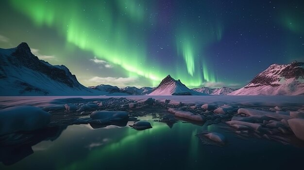 Paisaje con hermoso cielo de aurora IA generativa