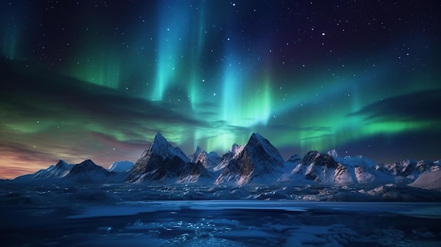 Paisaje con hermoso cielo de aurora IA generativa