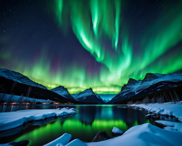 Foto un paisaje hipnotizante por la noche las luces del norte