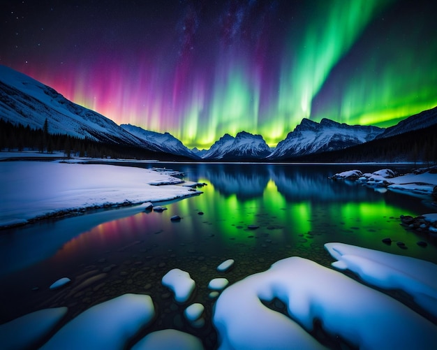 Un paisaje hipnotizante por la noche Las luces del norte