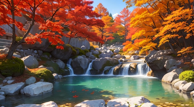 Paisaje de hojas de arce rojas en japón.