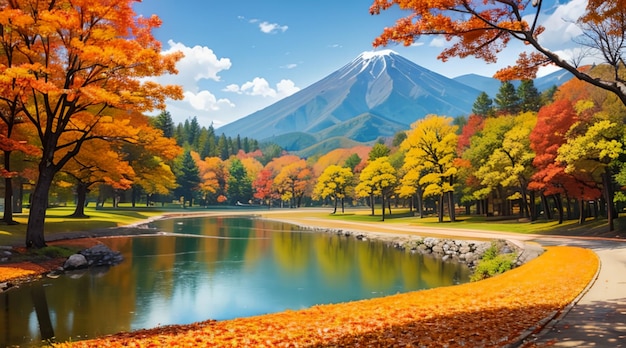 Paisaje de hojas de arce rojas en el parque de otoño